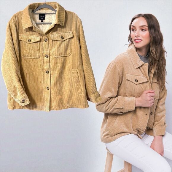 Love Tree Corduroy Button Up Jacket - Sherpa Lined Size Large NWT - Picture 1 of 13